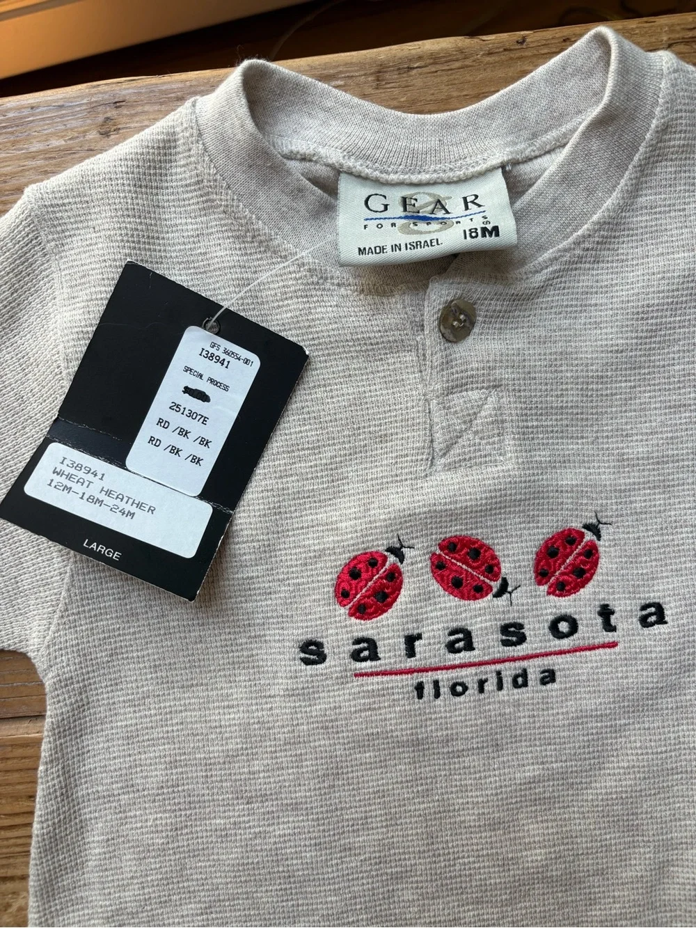 VTG Gear Baby Beige Sarasota One-Piece Footie with Ladybug Detail